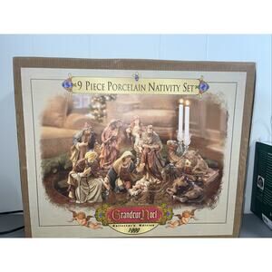 Vtg Grandeur Noel 9 Piece Porcelain Nativity Set Collectors Edition Large 1999